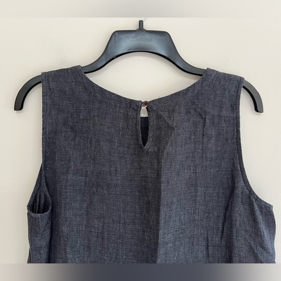 EILEEN FISHER Jewel Neck Organic Linen Sleeveless Dress in Dark Navy Blue, PM - Picture 4 of 9
